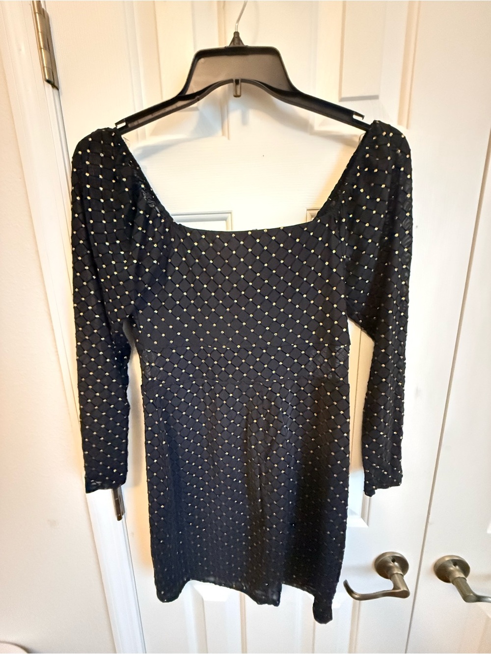 As U Wish Black Long-Sleeve Studded Sheath Dress with Gold Accents - Picture 5 of 5